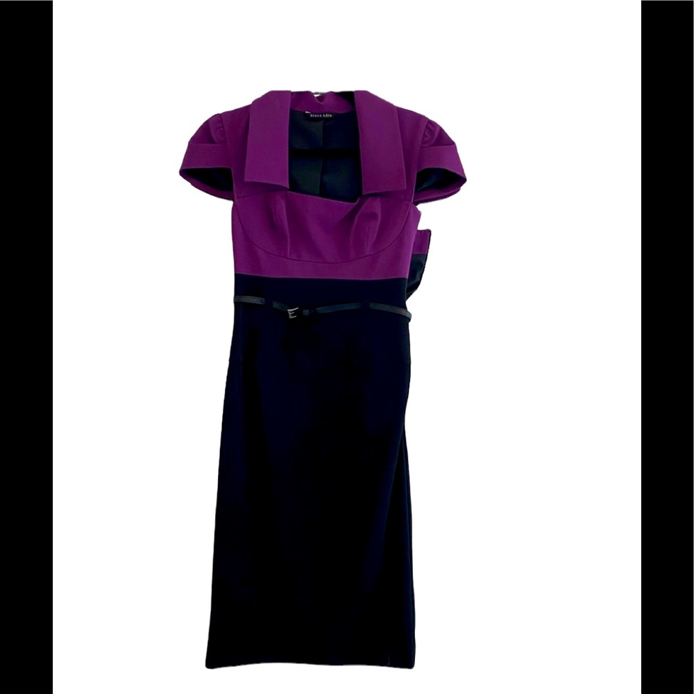 Black Halo brand black and purple 2 tone cap sleeve sheeth dress size 2